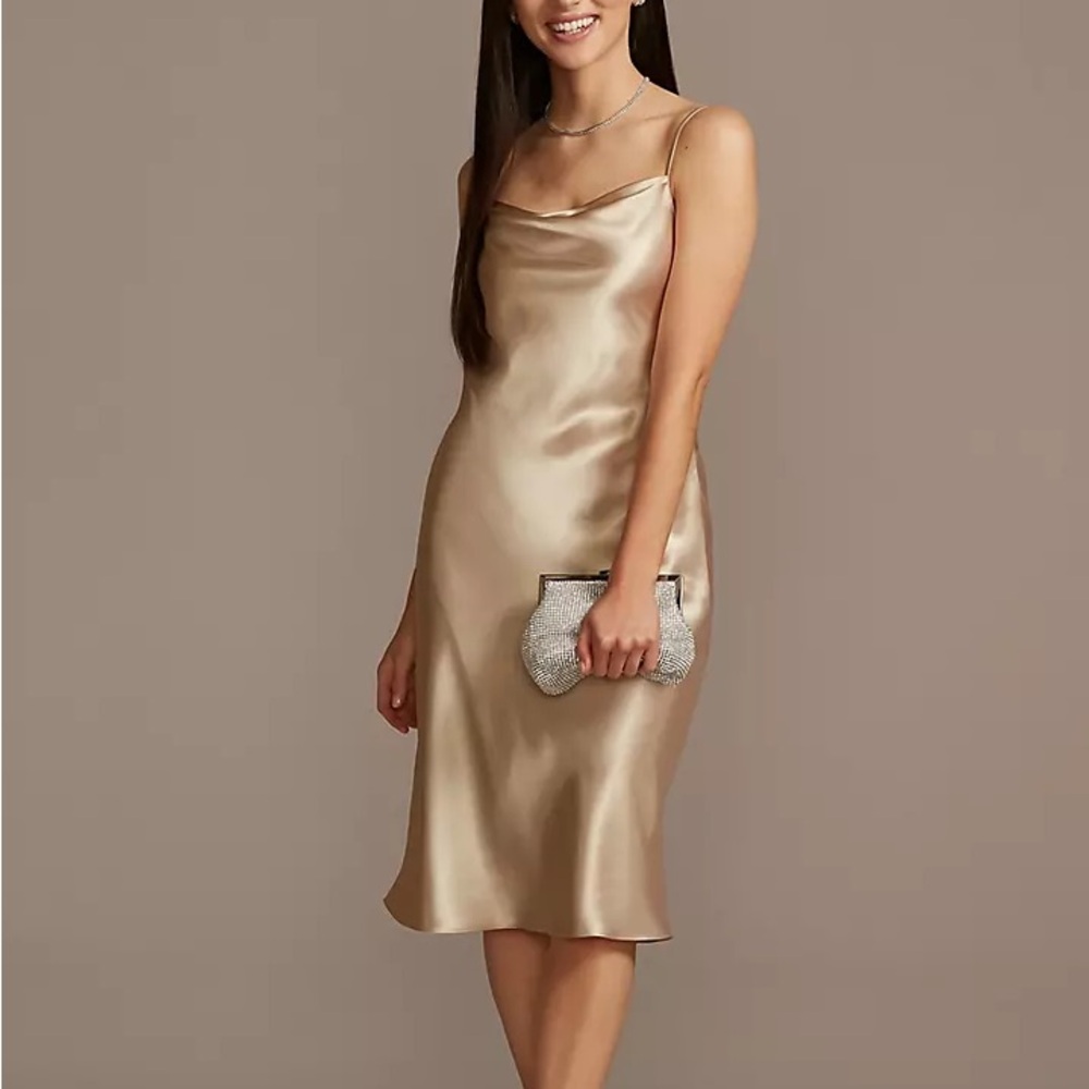 David’s Bridal Gold Satin Slip Dress